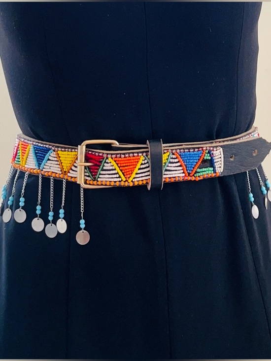 Vintage Accessories - Vintage - hand Beaded Multicolor Belt with dangles